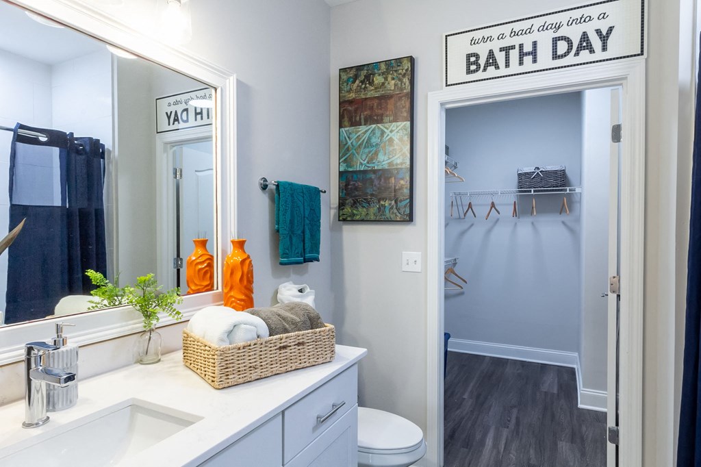a bathroom with a mirror and a sink and a toilet