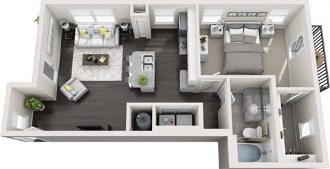 a floor plan of a one bedroom apartment with a living room and kitchen
