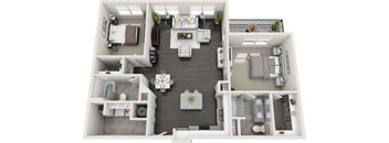 a floor plan of a two bedroom apartment with two bathrooms and a balcony
