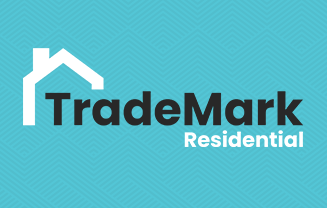 a blue background with the trademark residential logo and the text trademark residential