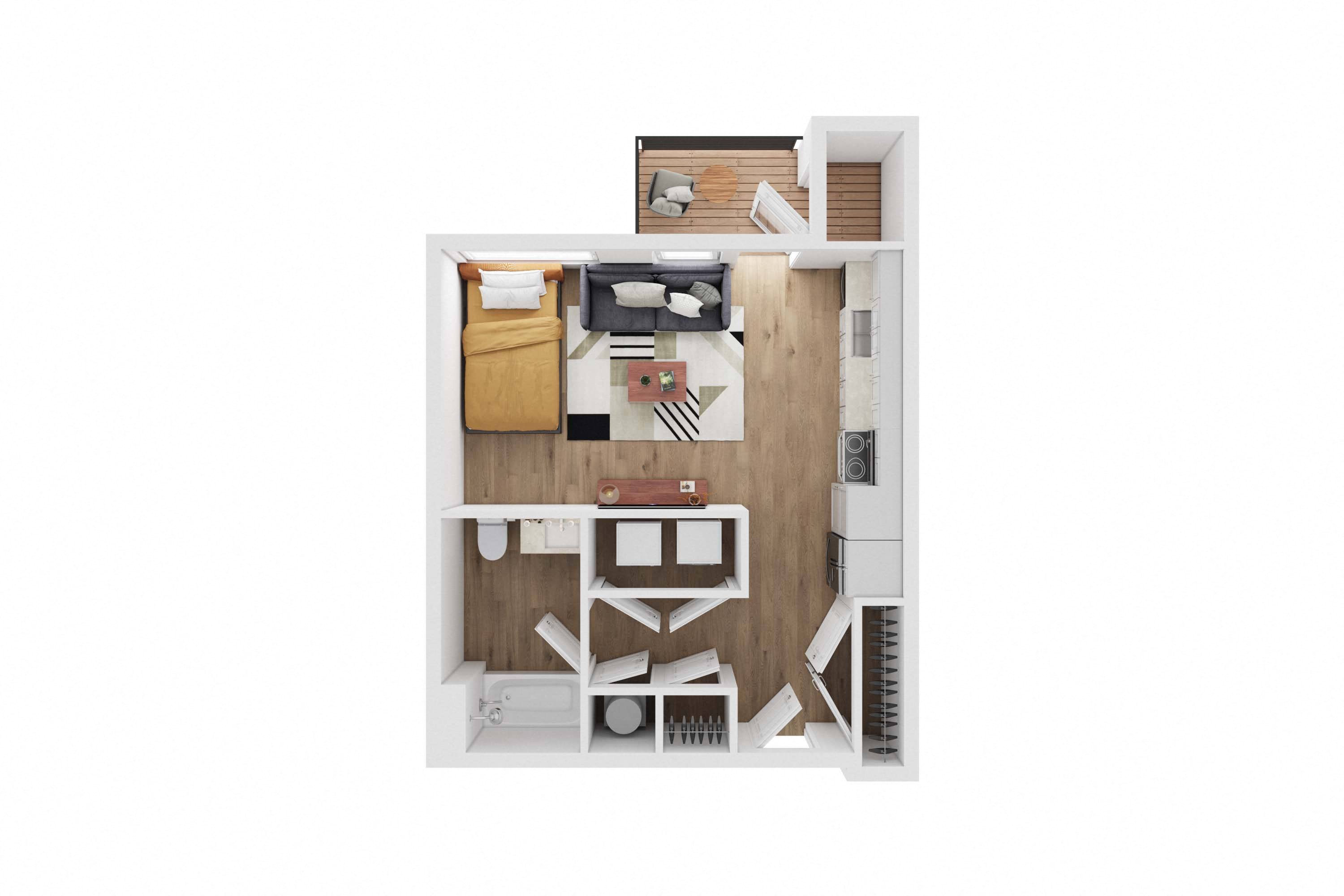 Studio 1 Bath Floor Plan | 521 Sq. Ft. at Union at Tryon in Charlotte, 28262
