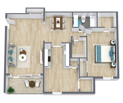 Boulevard Floor Plan | 978 Sq. Ft. at Bayville Apartments, Virginia, 23455