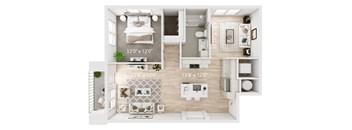 a floor plan of a bedroom with a bathroom and a living room