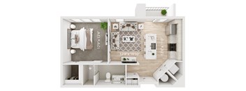 a floor plan of a bedroom with a bathroom and a living room