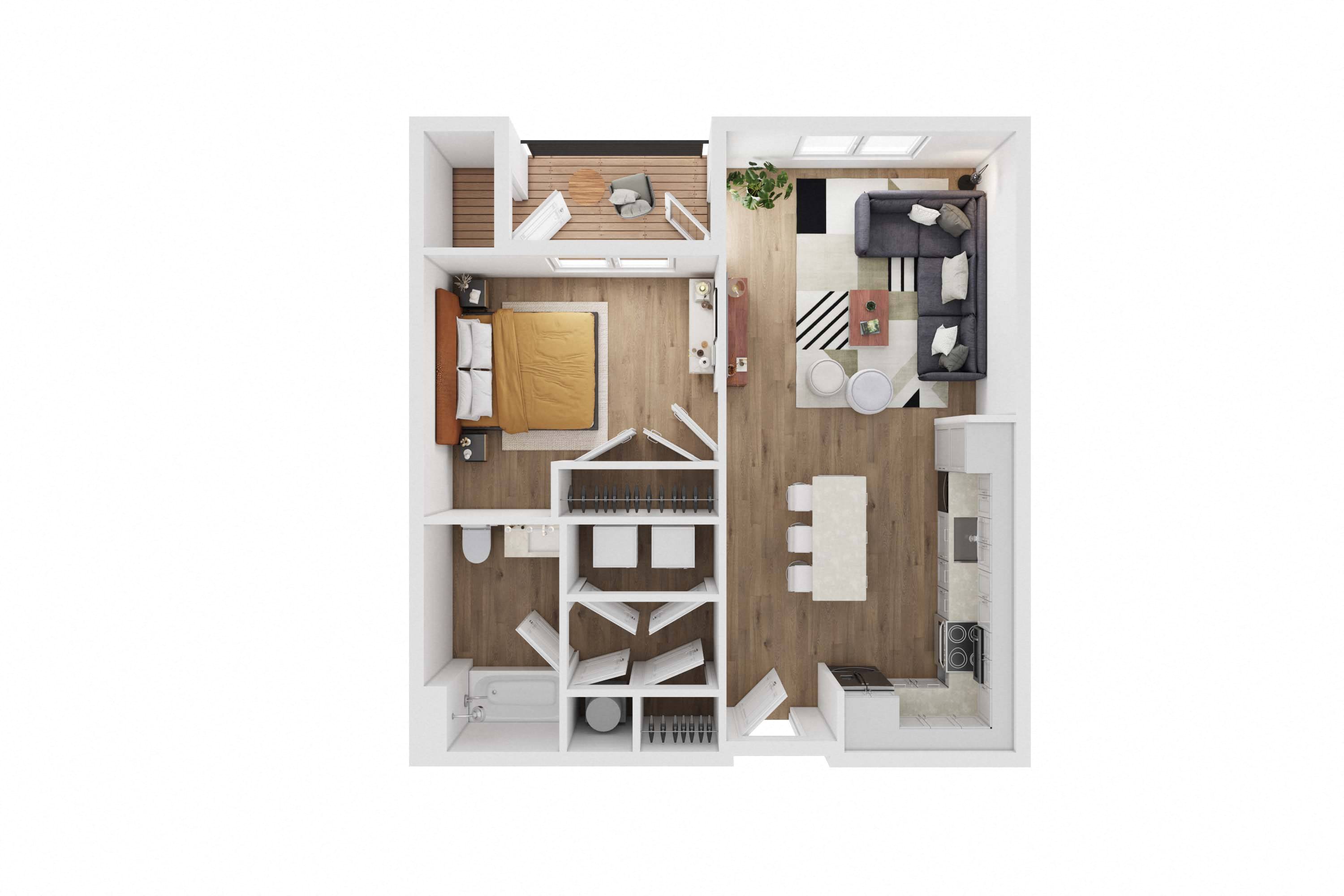 1 Bed, 1 Bath Floor Plan | 735 Sq. Ft. at Union at Tryon in NC 28262