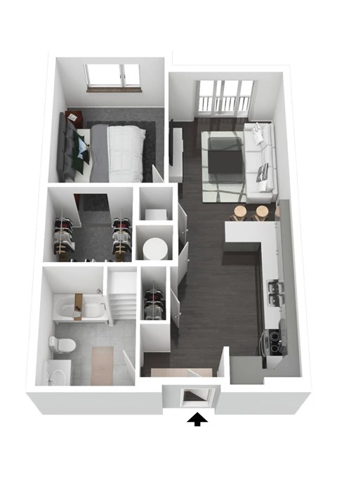 1Bedroom A1 Floor Plan | 600 Sq. Ft. at Metropolis Apartments, Glen Allen Virginia