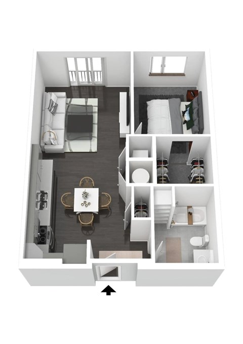 1Bedroom A4 Floor Plan | 800 Sq. Ft. at Metropolis Apartments, Virginia, 23060
