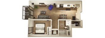 1C Floor Plan | 654 Sq. Ft. at Crossline, Columbus, 43201
