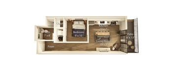 1D Floor Plan | 557 Sq. Ft. at Crossline, Columbus, Ohio