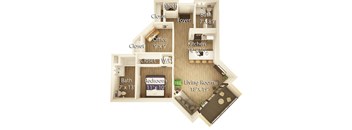 1E Floor Plan | 947 Sq. Ft.  at Crossline, Columbus