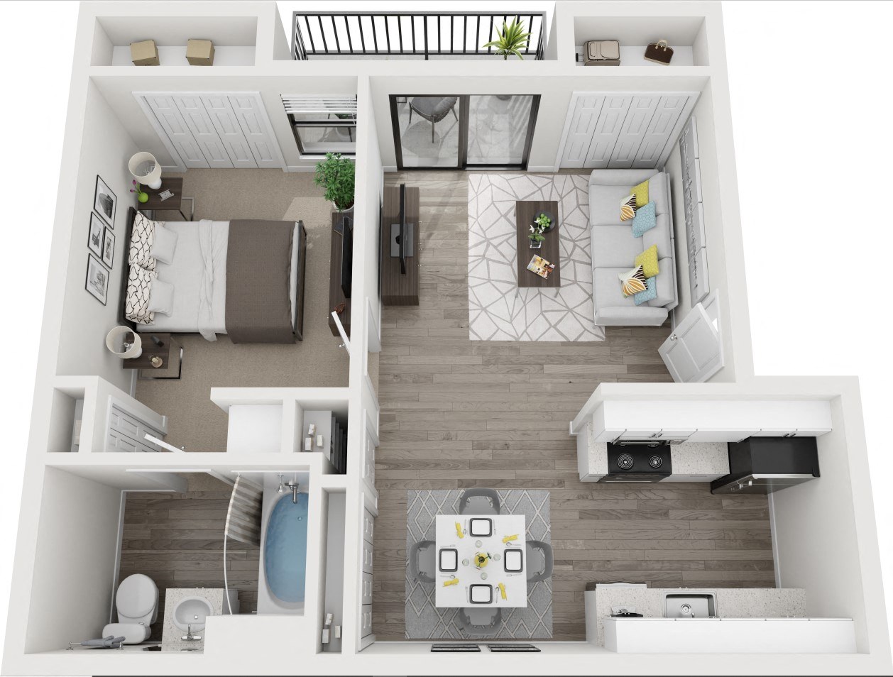 a floor plan of a two bedroom apartment with a bathroom and kitchen