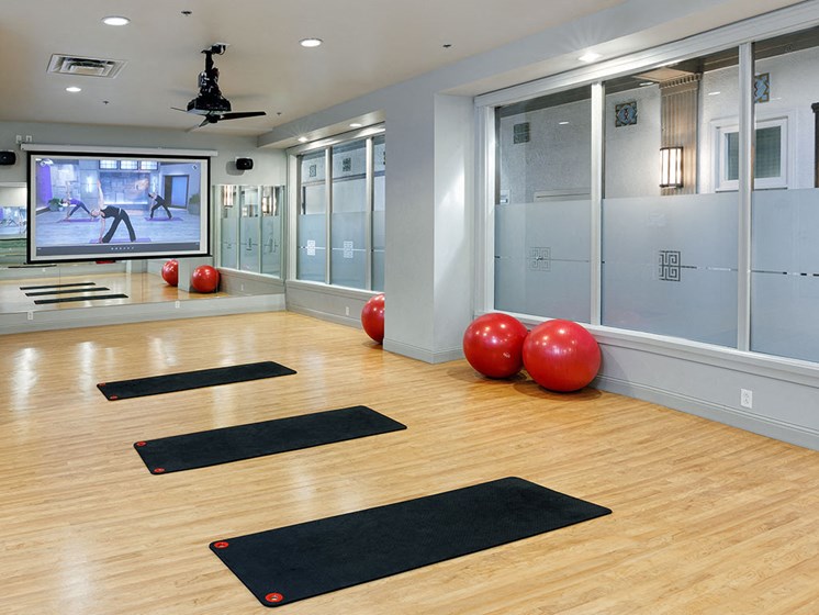 Yoga room at luxury apartments in Downtown Richmond VA