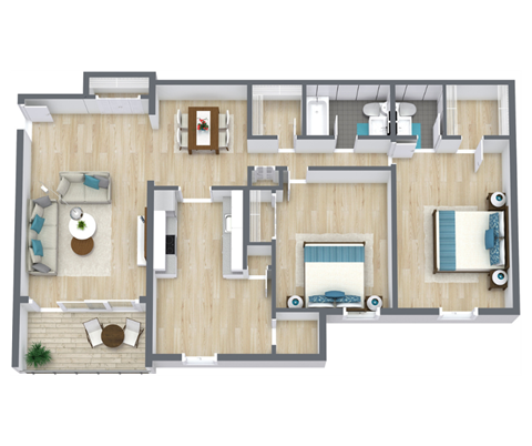 Pembroke Floor Plan | 1,155 Sq. Ft. at Bayville Apartments, Virginia Beach, 23455