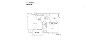 the floor plan of 2 bed 1 bath