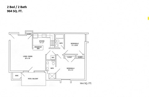 the floor plan of 2 bed 1 bath