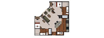 a floor plan of a house with a bedroom and a living room