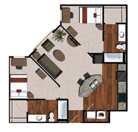 a floor plan of a house with a bedroom and a living room