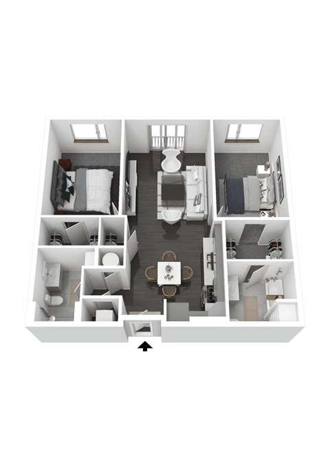 2 Bed 2 Baths B1 Floor Plan | 1,010 Sq. Ft. at Metropolis Apartments, Glen Allen, VA