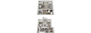 a floor plan of two bedrooms with bathroom and living room