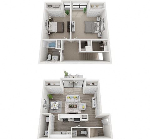 a floor plan of two bedrooms with bathroom and living room