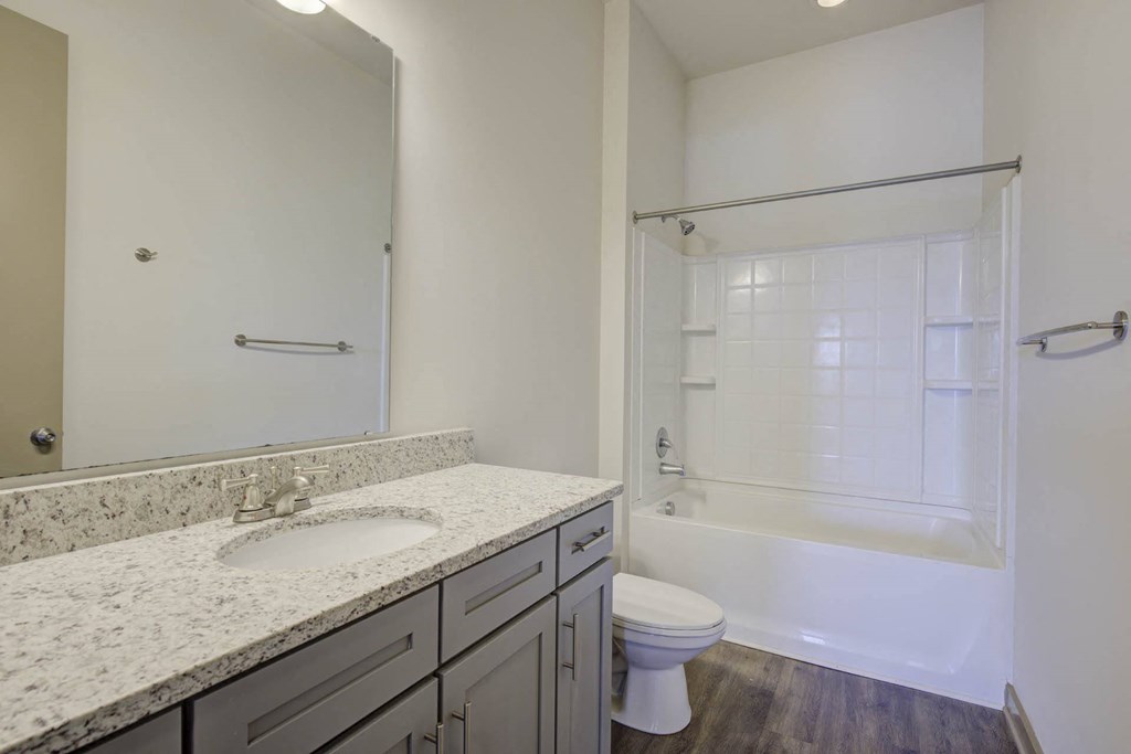 a bathroom with a sink and a shower and a toilet