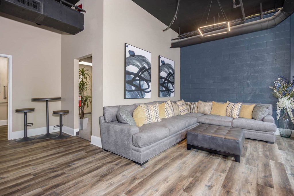 a living room with a couch and a coffee table