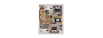 A floor plan of a house with a kitchen, living room, and bathroom.