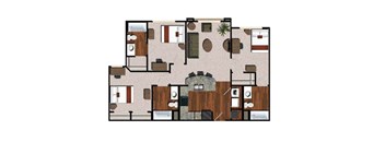 a floor plan of a house with furniture and a courtyard