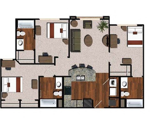 a floor plan of a house with furniture and a courtyard