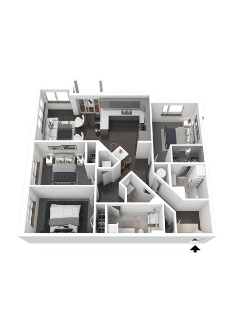 3 Bedroom C1 Floor Plan | 1,240 Sq. Ft. at Metropolis Apartments, Glen Allen