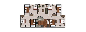 a floor plan of a house with furniture and a fireplace