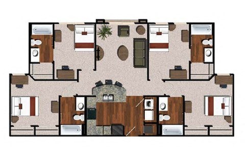 a floor plan of a house with furniture and a fireplace