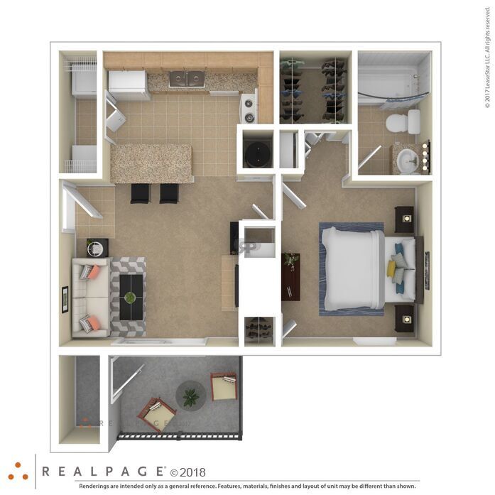 A floor plan of a small apartment with a kitchen, living room, and bathroom.