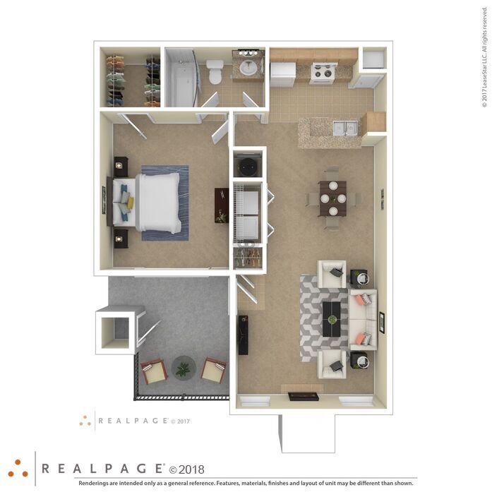 A floor plan of a small apartment with a living room, kitchen, and bathroom.