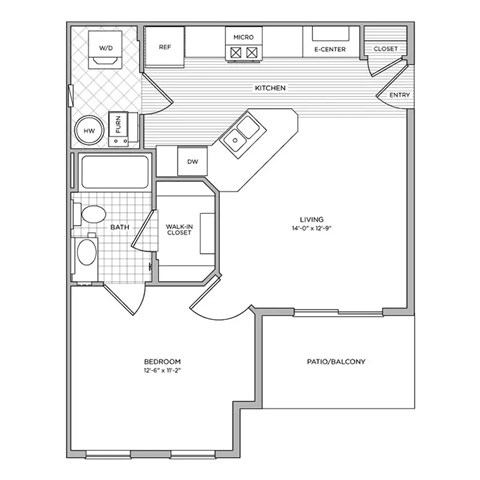 A1 Floor Plan | 597 Sq. Ft. at Arlington Park, Hilliard, OH, 43026