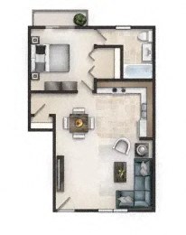 A1P Floor Plan | 600 Sq. Ft. at Ashbrook Village, Gastonia, NC, 28054