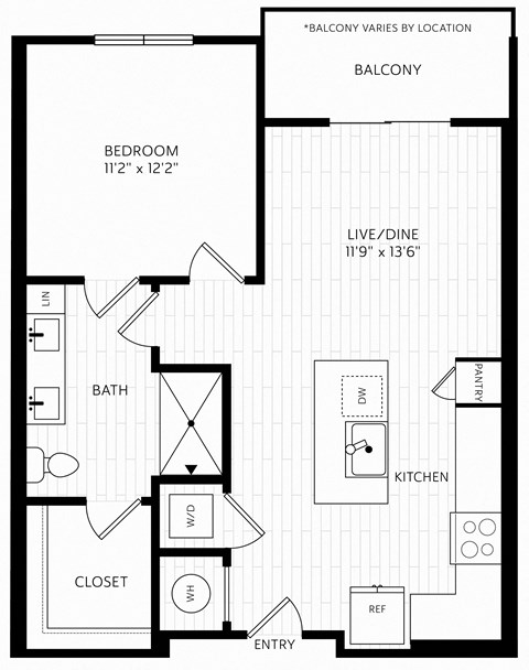 A1 Floor Plan | 698 Sq. Ft. at Aura Stonebridge, Richmond, VA