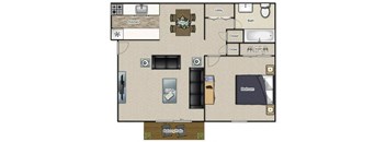 1 Bed 1 Bath Floor Plan |  645 Sq. Ft at Village 1373, Greensboro, 27455