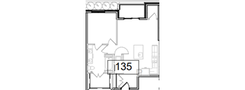 A drawing of a floor plan with the number 135 in a box.