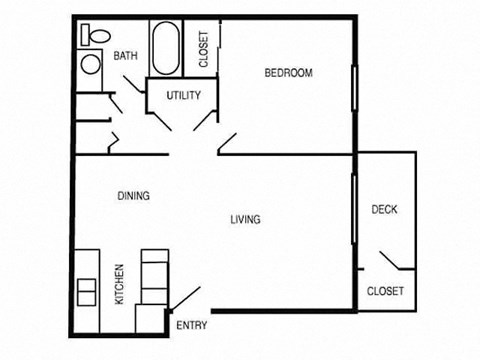 1 Bed 1 Bath Floor Plan |  695 Sq. Ft. at Village 1373, Greensboro, NC