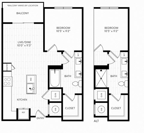 A3 Floor Plan | 630-686 Sq. Ft. at Aura Stonebridge, Richmond Virginia