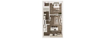 a stylized floor plan of a studio apartment
