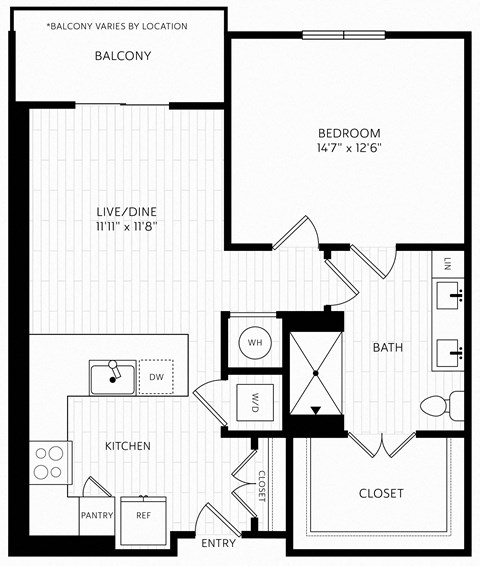 A5 Floor Plan | 760 Sq. Ft. at Aura Stonebridge, Virginia, 23225