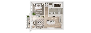 a floor plan of a bedroom with a bathroom and a living room