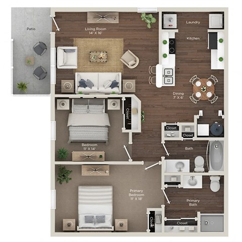 A floor plan of a house showing the layout of the rooms.