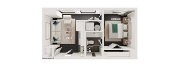 a bedroom with a bed and a chair in a room