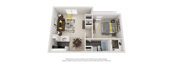 this is a 3d floor plan of a One Bedroom and One Bathroom at Arbor Ridge in Greensboro, NC