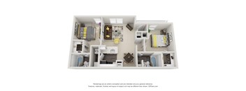 this is a 3d floor plan of a 2 bedroom and 2 bathroom at Arbor Ridge  at Arbor Ridge, North Carolina, 27410