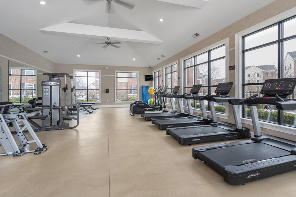 A spacious gym with treadmills and elliptical machines.at Arlington Park, Hilliard, OH