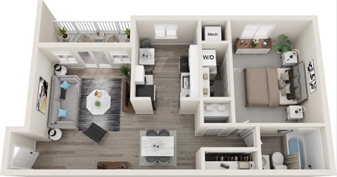 1 Bed 1 Bath Floor Plan | 642 Sq. Ft. at Carriage Hill, Richmond, 23228